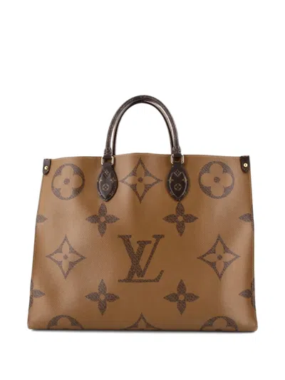 Pre-owned Louis Vuitton Onthego Reverse Monogram Giant Gm Tote Bag In Brown