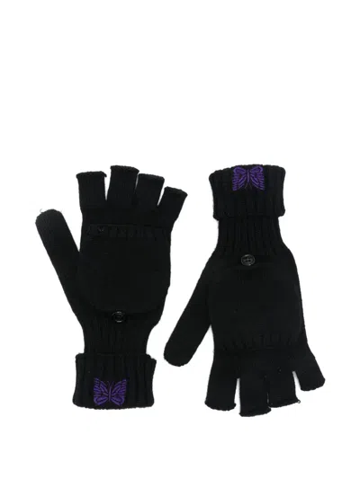 Needles Embroidered-logo Fingerless Gloves In Black