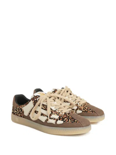 Amiri Pacific Bones Brown Low-top Sneaker With Logo Patch On The Tongue And Leopard Print In Suede Man In Animal Print