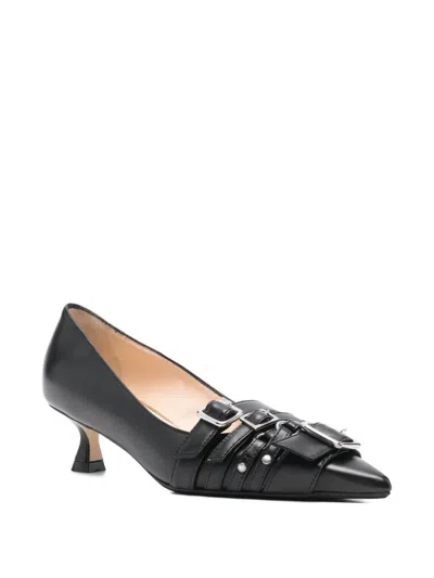 Anna F 45mm Buckled-strap Point-toe Pumps In Black