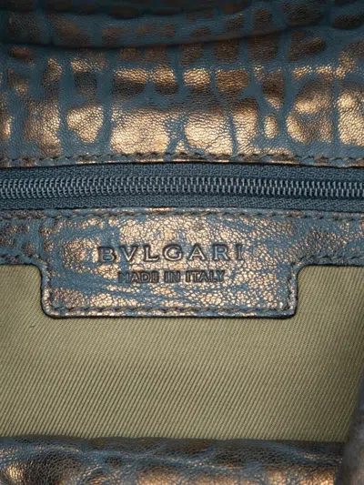 Pre-owned Bvlgari 2000-2025 Croc Embossed Metallic Leather Leoni Satchel In Brown