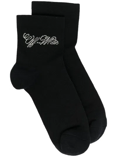 Off-white Intarsia Logo Socks In Black
