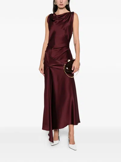 Victoria Beckham Posy Draped Midi Dress In Red