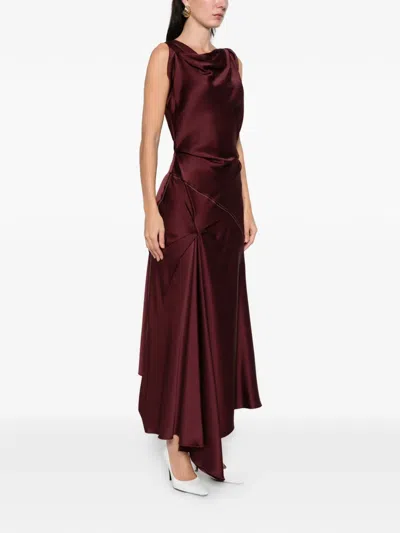 Victoria Beckham Posy Draped Midi Dress In Red