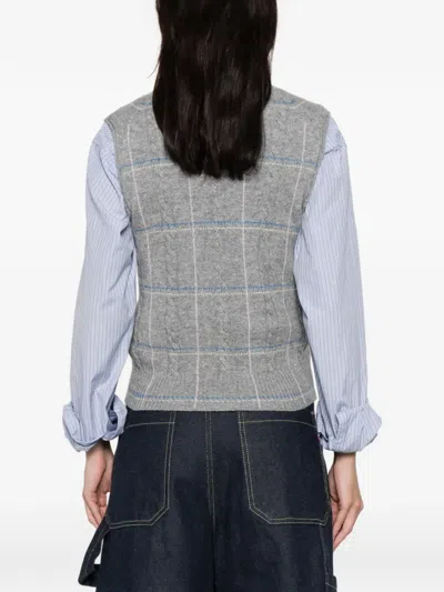 Guest In Residence Checked Knitted Vest In Gray