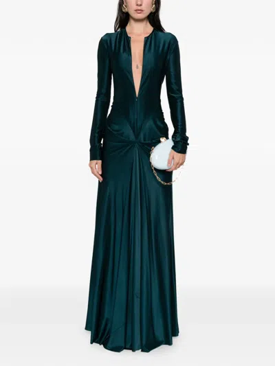 Victoria Beckham Cut-out Long-sleeve Maxi Dress In Blue