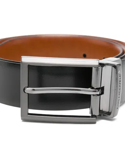 Karl Lagerfeld Reversible Leather Belt In Black