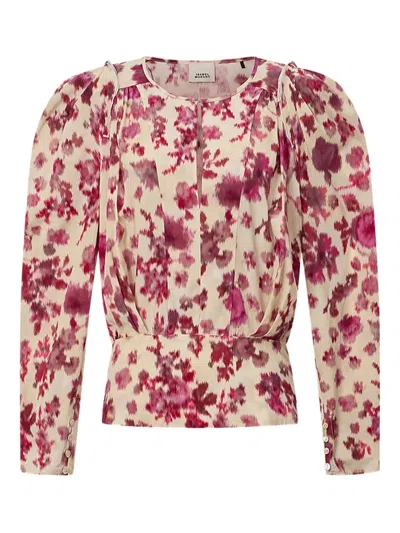 Isabel Marant Zarga Silk Floral Top In Neutral