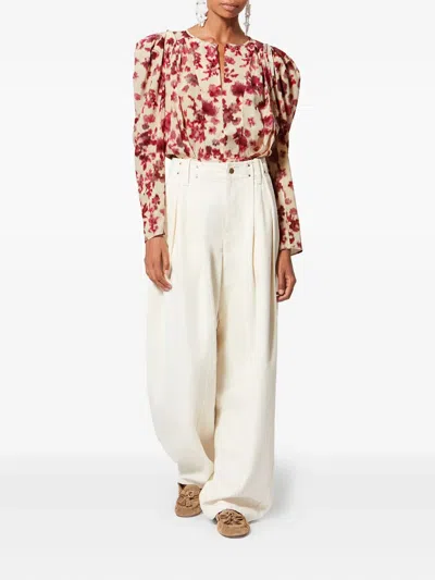 Isabel Marant Zarga Silk Floral Top In Neutral