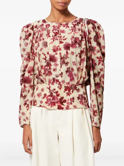 Isabel Marant Zarga Silk Floral Top In Neutral