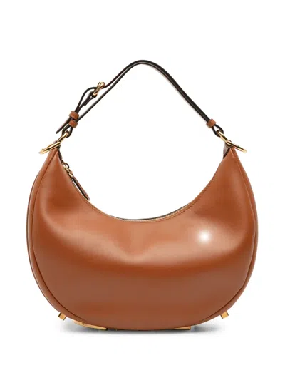 Pre-owned Fendi 2010-2025 Small Leather Graphy Hobo Bag In Brown