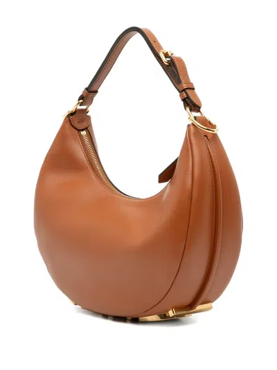 Pre-owned Fendi 2010-2025 Small Leather Graphy Hobo Bag In Brown