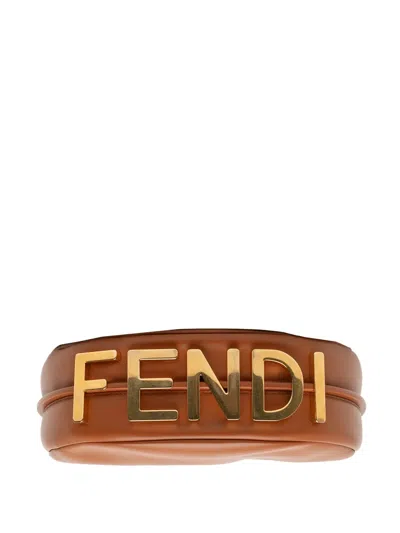 Pre-owned Fendi 2010-2025 Small Leather Graphy Hobo Bag In Brown