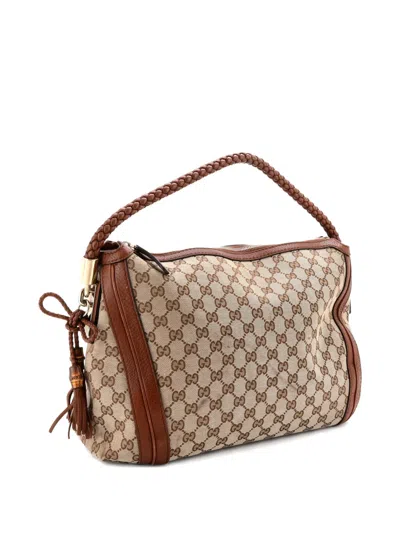 Pre-owned Gucci Bella Gg Canvas With Leather Medium Hobo Bag In Brown