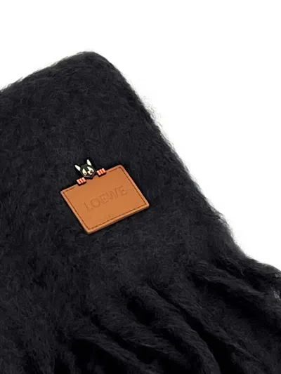 Loewe Fringe Plaque Scarf In Black