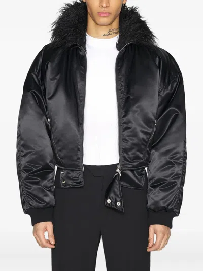 Mugler Fur Collar Bomber Jacket In Black