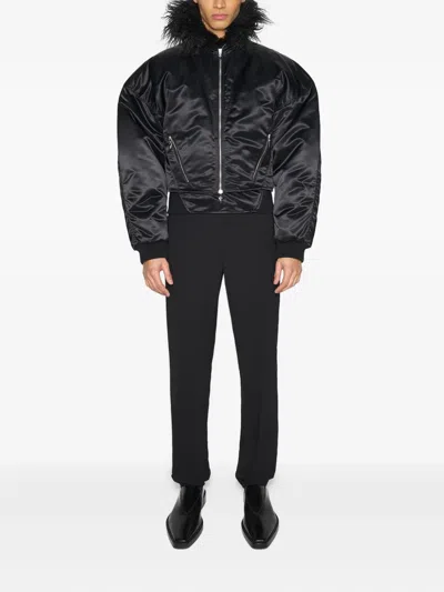 Mugler Fur Collar Bomber Jacket In Black