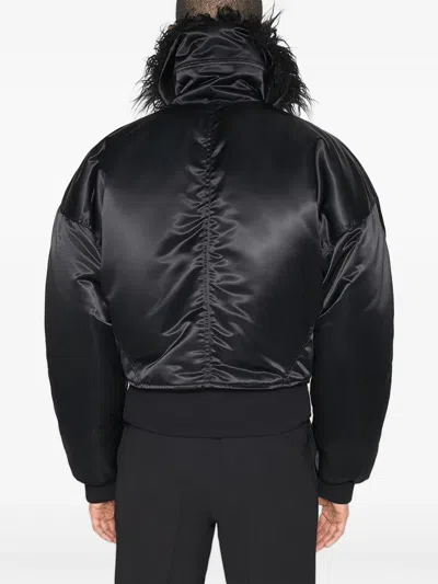 Mugler Fur Collar Bomber Jacket In Black
