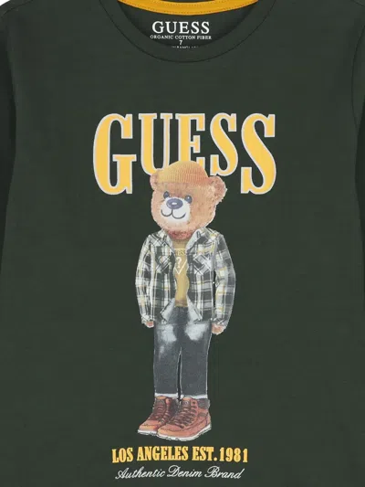 Guess Teddy-bear-print Long-sleeve T-shirt In Green