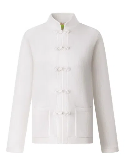 Shanghai Tang Knot Button Tang Cardigan In White