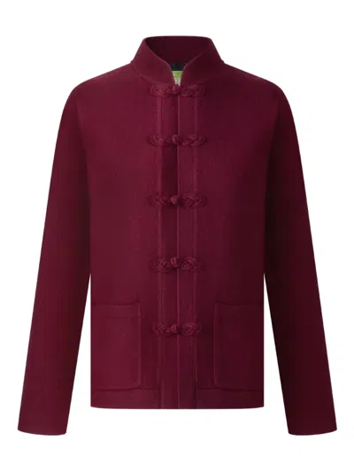 Shanghai Tang Knot Button Tang Cardigan In Burgundy