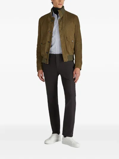 Slowear Suede Bomber Jacket In Brown