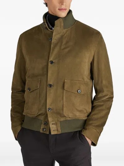 Slowear Suede Bomber Jacket In Brown