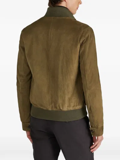 Slowear Suede Bomber Jacket In Brown