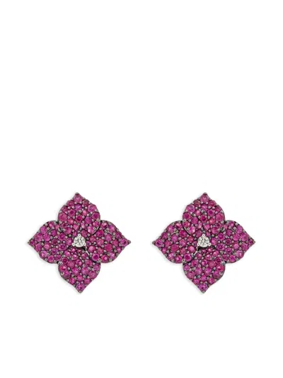 Piranesi 18k Rose Gold Sapphire And Diamond Small Flower Earrings In Brown