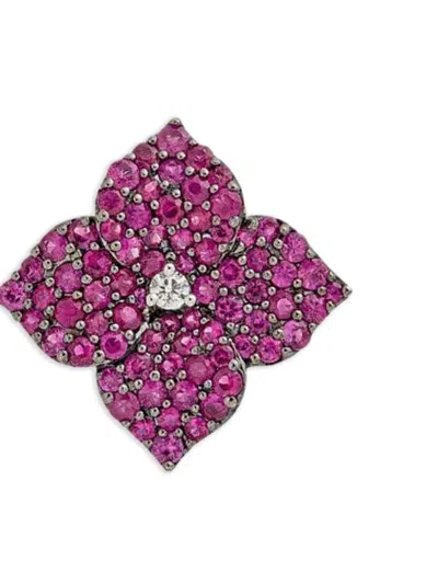 Piranesi 18k Rose Gold Sapphire And Diamond Small Flower Earrings In Brown
