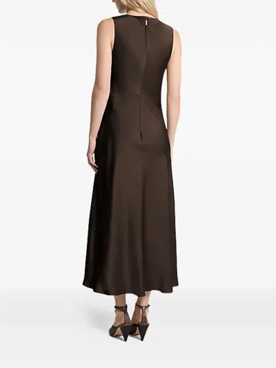 Michael Kors V-neck Pocket Midi Dress In Brown