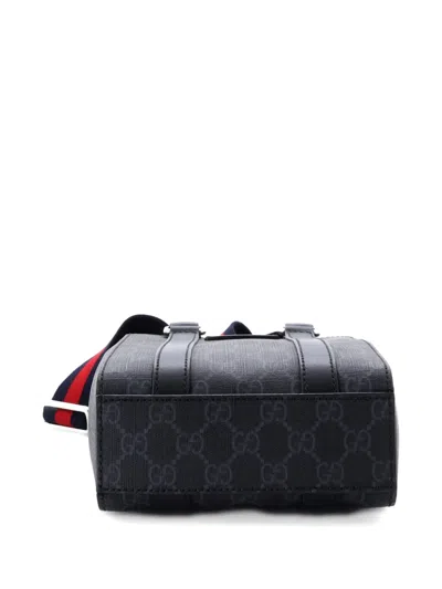 Pre-owned Gucci Convertible Web Open Gg Coated Canvas Mini Tote Bag In Black