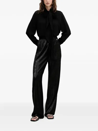 Hugo Boss Tie-neck Long-sleeve Shirt In Black