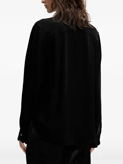 Hugo Boss Tie-neck Long-sleeve Shirt In Black