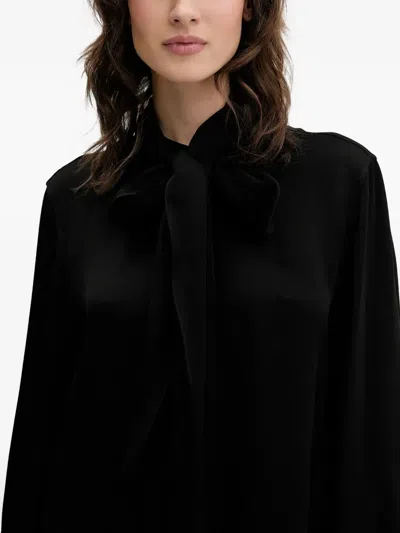 Hugo Boss Tie-neck Long-sleeve Shirt In Black