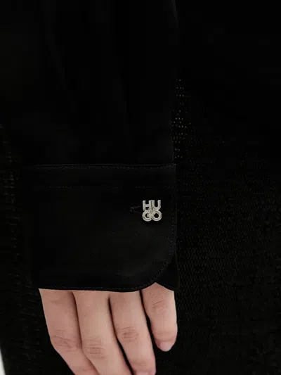 Hugo Boss Tie-neck Long-sleeve Shirt In Black