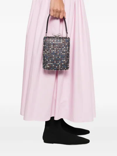 Self-portrait Mini Handbag With Multi-colored Crystal Surface And Bow Closure In Black