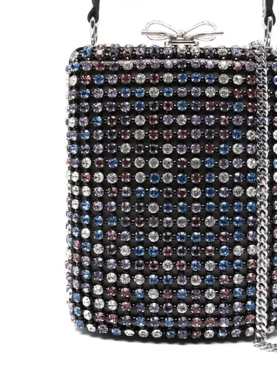 Self-portrait Mini Handbag With Multi-colored Crystal Surface And Bow Closure In Black