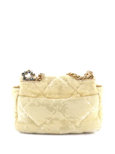 Pre-owned Chanel 19 Flap Bag Quilted Sequins Medium Shoulder Bag In Yellow
