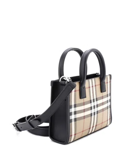 Pre-owned Burberry Denny House Check Canvas Mini Tote Bag In Brown