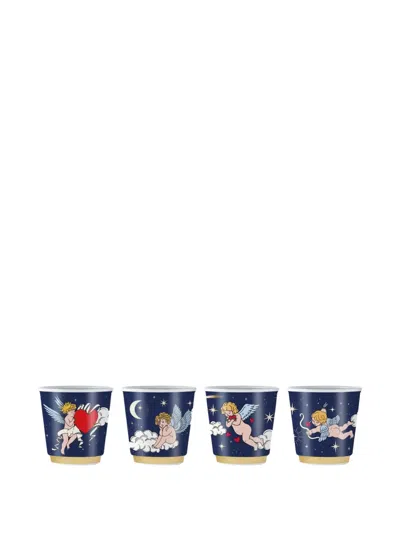 Bialetti Angel-print Shot Glasses (set Of Four) In Blue