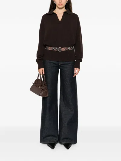 Liviana Conti Polo-collar Long-sleeve Sweater In Brown