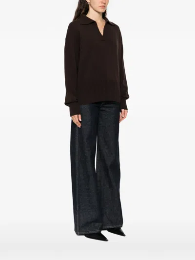 Liviana Conti Polo-collar Long-sleeve Sweater In Brown