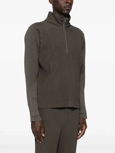 Issey Miyake Zip-up Pleated Top In Green