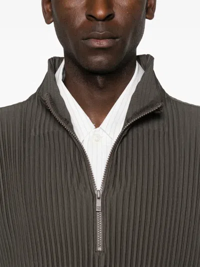 Issey Miyake Zip-up Pleated Top In Green