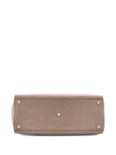 Pre-owned Fendi Peekaboo Bag Rigid Leather Regular Satchel In Neutral