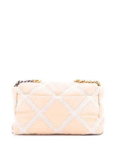 Pre-owned Chanel 19 Flap Bag Crochet Quilted Calfskin Large Shoulder Bag In Neutral