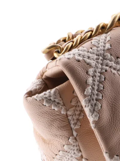 Pre-owned Chanel 19 Flap Bag Crochet Quilted Calfskin Large Shoulder Bag In Neutral