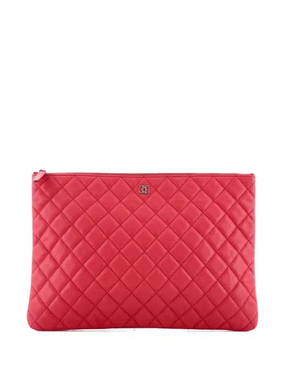 Pre-owned Chanel O Case Quilted Caviar Large Clutch Bag In Pink