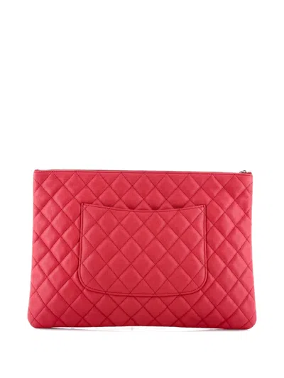 Pre-owned Chanel O Case Quilted Caviar Large Clutch Bag In Pink